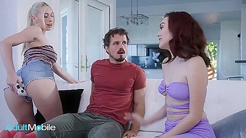 Beautiful Ladies Successfully Get A Handsome Man To Look Away From His Console With Freya Parker, Kay Lovely And Robby Apples